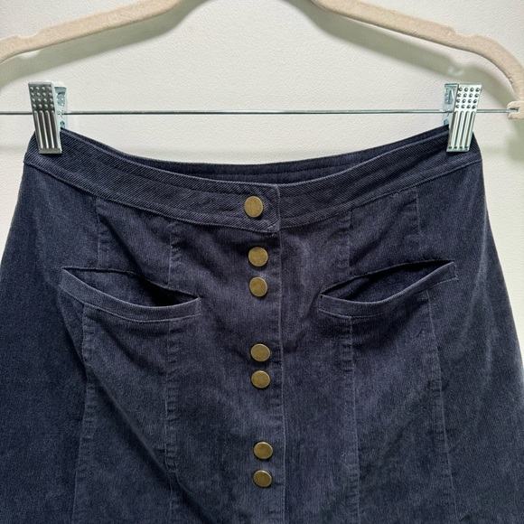 LuLus Navy Blue Lightweight Corduroy Button Front Mini Skirt Size S Academia - Picture 2 of 7